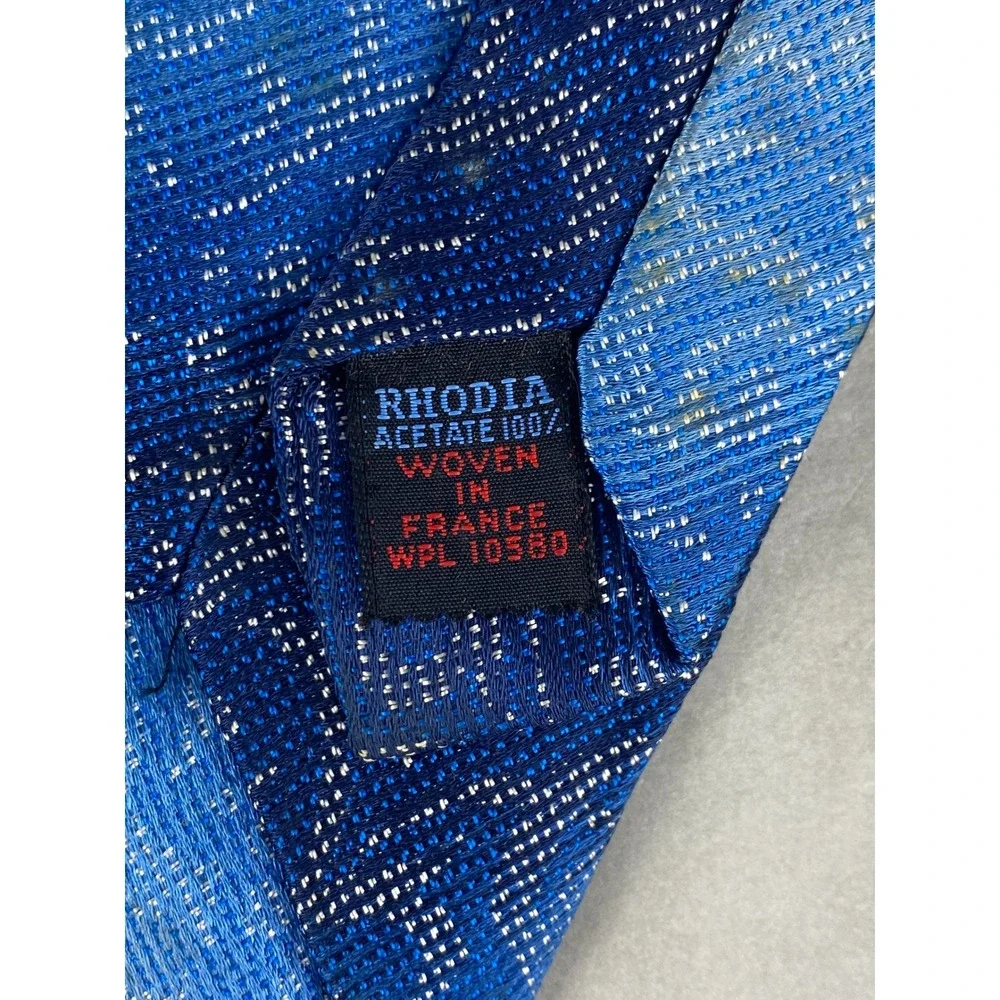 VTG Mens Tie Rhodia Acetate Woven France Royal Blue Metallic Brocade 70s 57x4